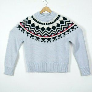 Tory Sport Size M Blue Merino Fair Isle Sweater